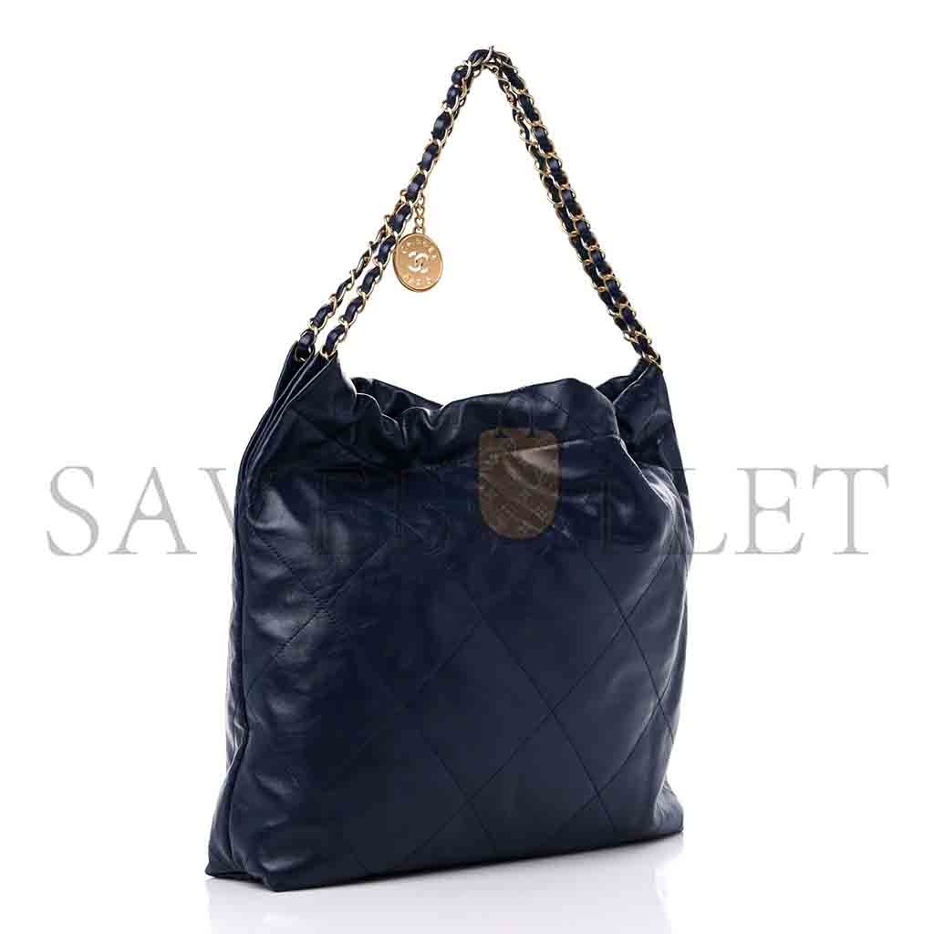 Ch*el master shiny calfskin quilted Ch*el 22 navy blue (42*39*8cm)
